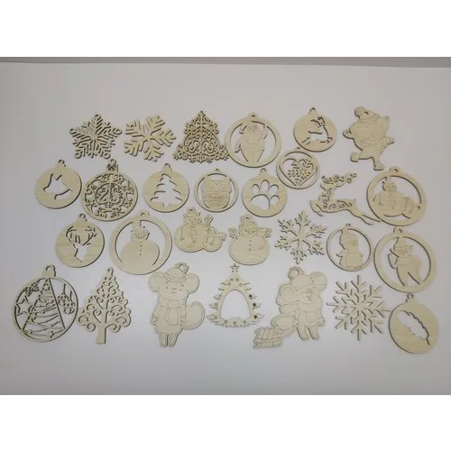 Laser Full 28 Pieces Wooden Christmas Pine Tree Ornament