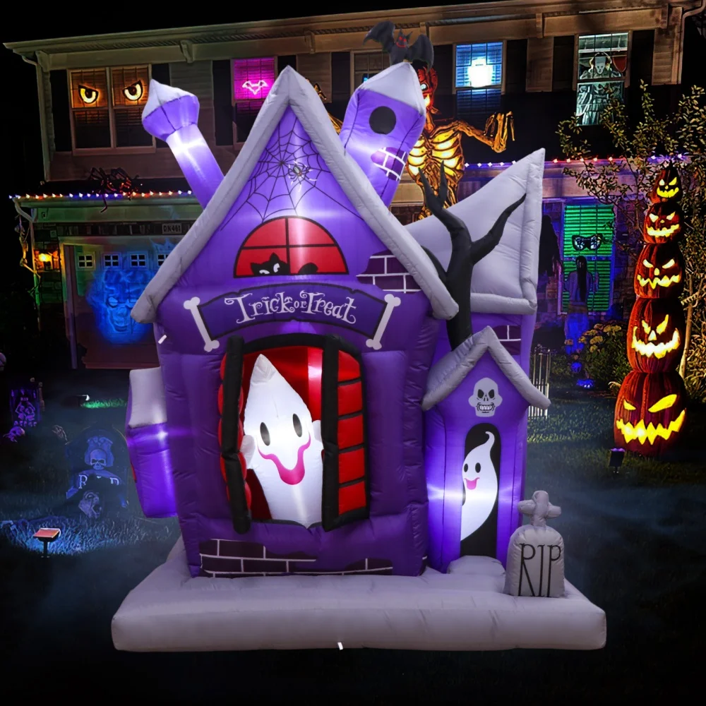 

7FT Inflatables Ghost House Halloween Decoration Built-in LED RIP Skeleton Tombstone Ornament Outdoor Yard Garden Halloween Toys