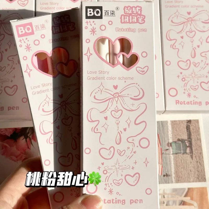 4Pc Peach Powder Sweetheart Rotating Core Erasable Pen High Value  Wind 0.5mm Neutral Pen for Students To Practice  Kawaii Pens