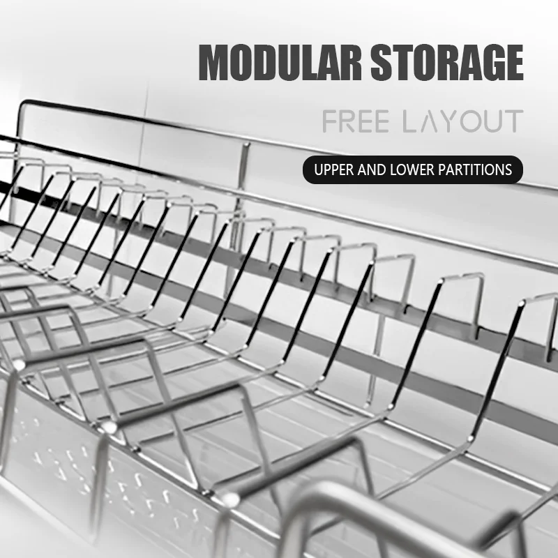 Adjustable Modern Stainless Steel Bowl Rack Soft Closed Wall Cabinet Organizer Drawer Basket Convenient Kitchen Storage