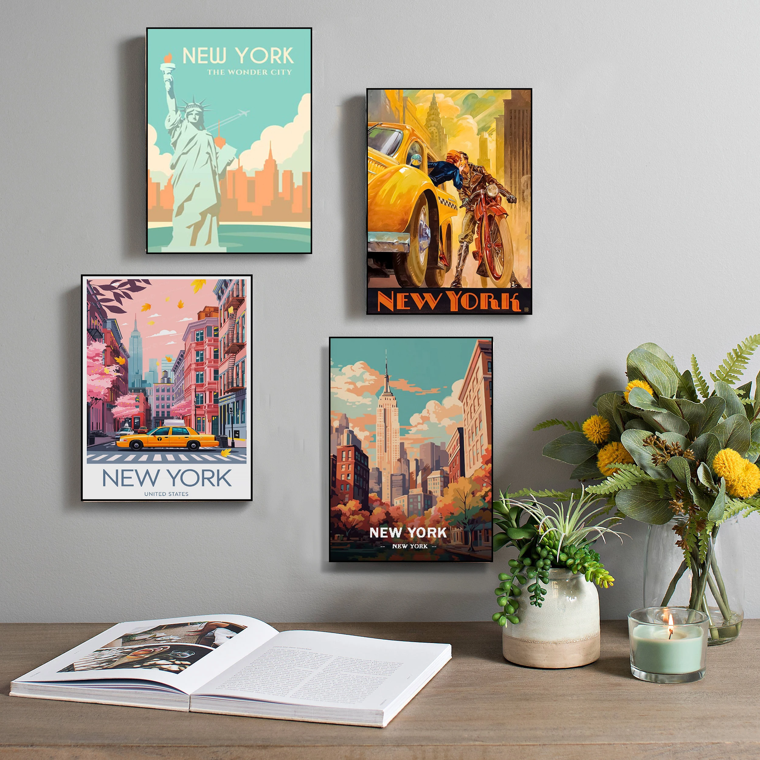 

New York Vintage Travel Poster Statue of Liberty USA Retro Manhattan Wall Art New York City Skyline Decor Home Decor