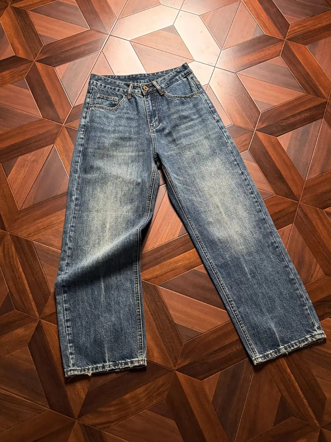 

Large Size Men's Ounce Straight Leg Jeans Vintage Wear Resistant Soft Dyeing Faded Long Trousers Casual Comfortable Fit