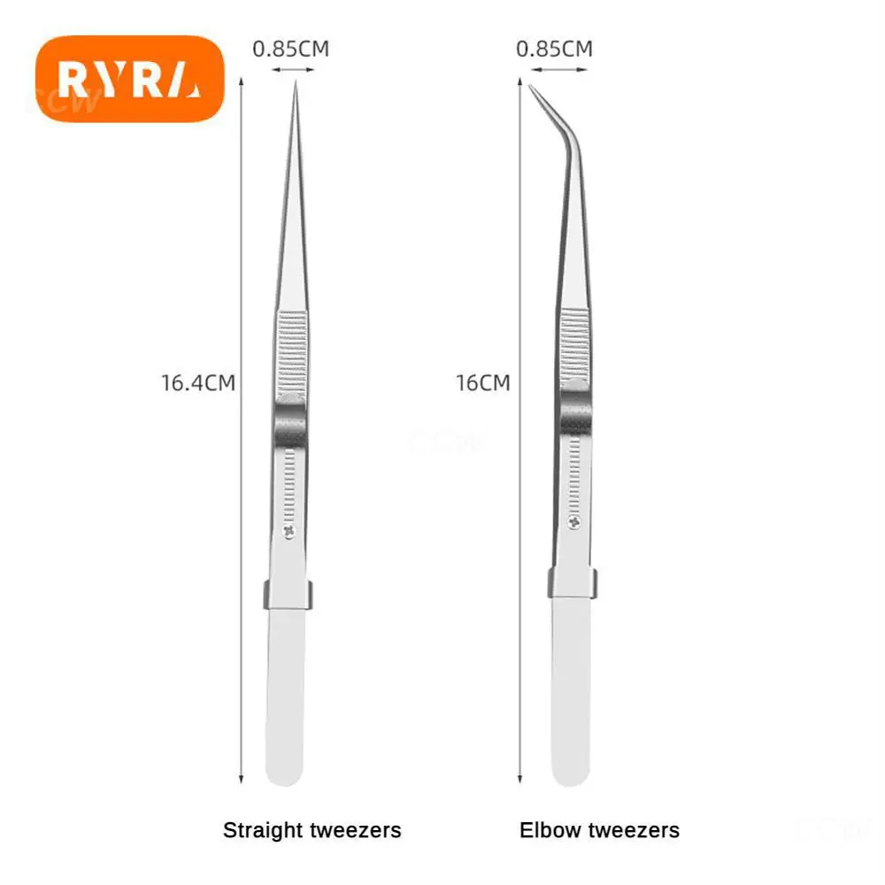 Stainless Steel Tweezers Straight Head Clip Beads No Slip Manicure Tools Sticker Tweezers Non-slip Elbow Clamp Drill