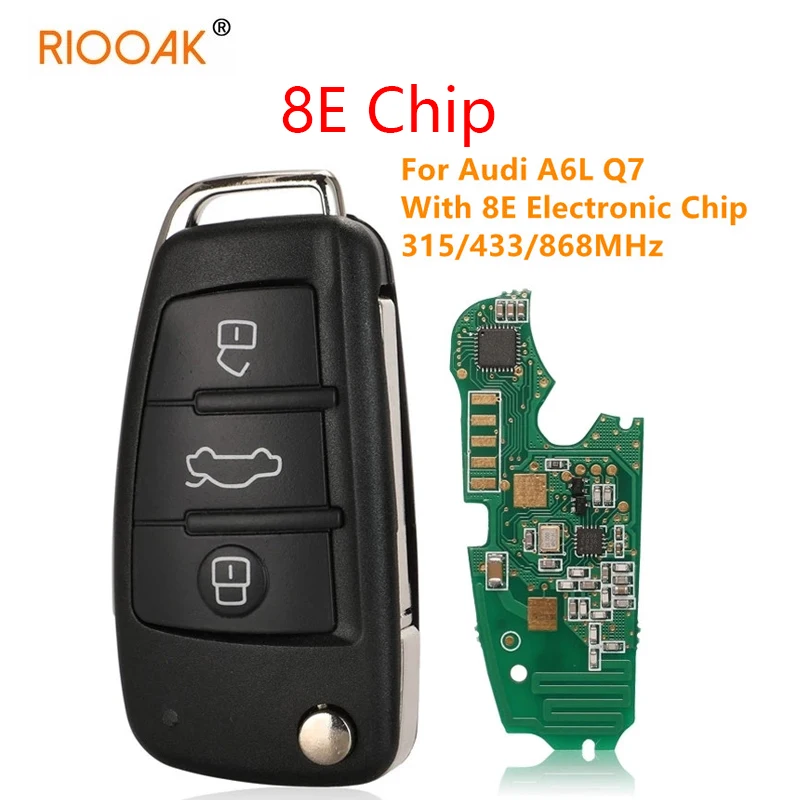 

RIOOAK 315/433/868MHz 8E Chip 8E0837220Q/M/T/R Af Flip 3 Button Remote Car Key Fob For 2005 - 2011 Audi A6L Q7 8E0837220Q