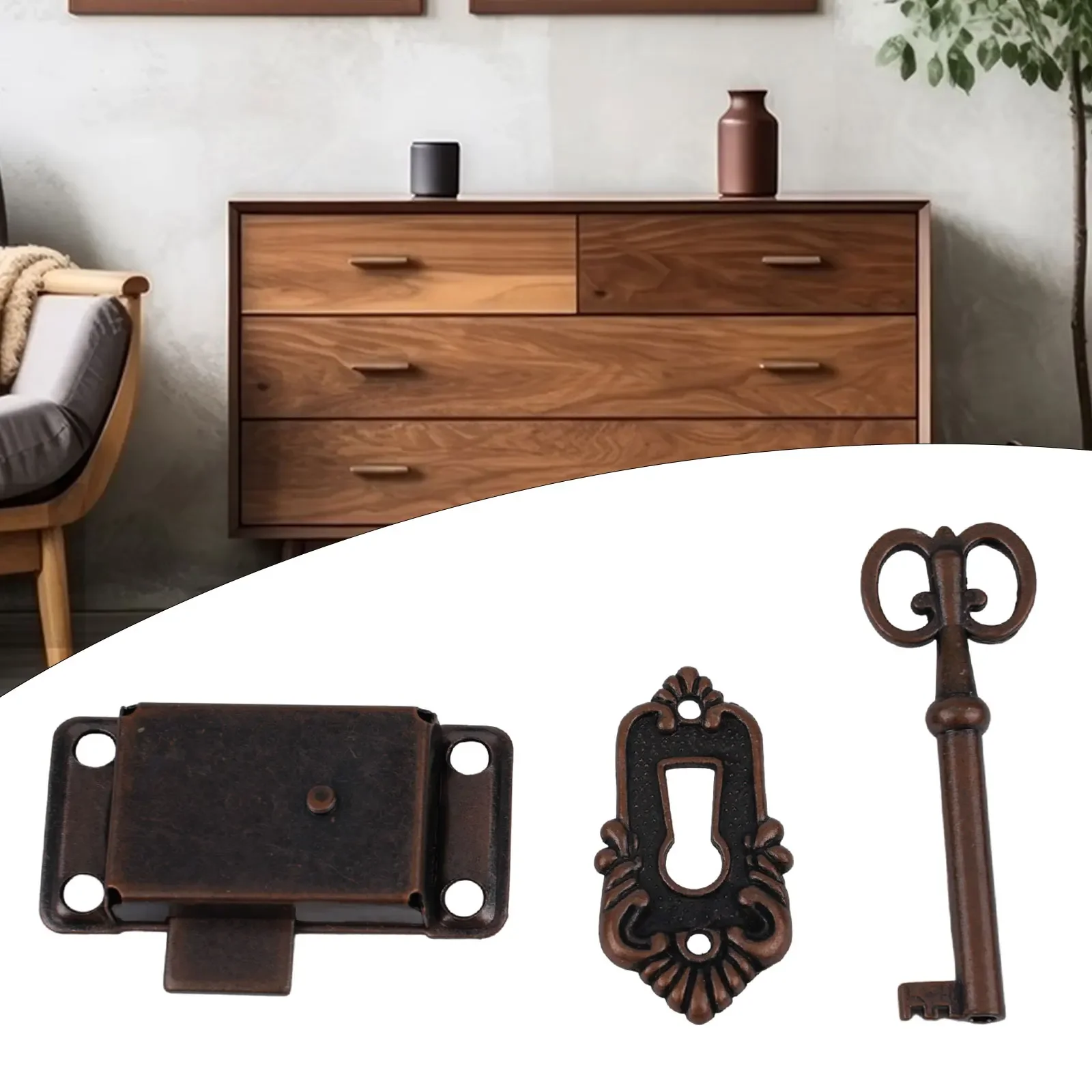 1Set Antique Furniture Counter Compact Lock Retro Wooden Jewelry Decorative Box Lock Hardware Grass Sliding Door Lock