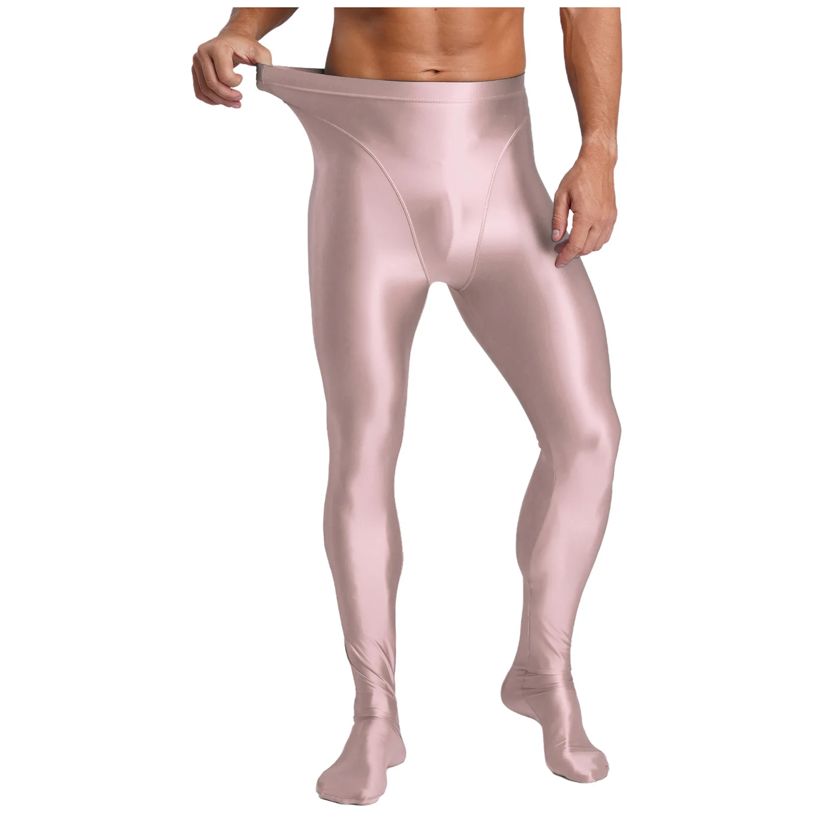 

Men Glossy Stretchy Leggings Fake 2-piece Tights Pants High Waist Footed Stockings Pantyhose for Yoga Fitness Sports Underpants