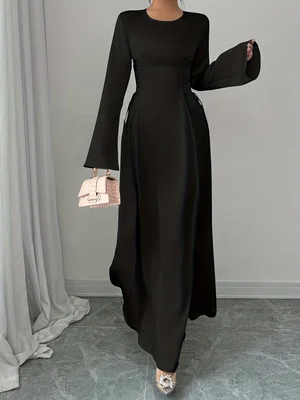 Image of Herbst Winter Elegantes Langarm-Kleid für Damen Seitlich Gebundenes Trägerloses Maxikleid Stilvolles Edles Abendkleid für Damen