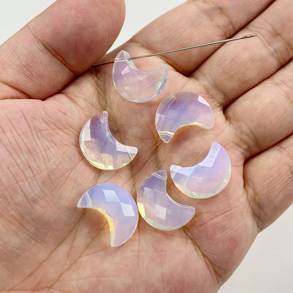 High Quality Natural Stone Moon Shape Pendants 15*18mm Amethysts Amazonites Obsidian Pendants Charms Crafts DIY Women Necklaces