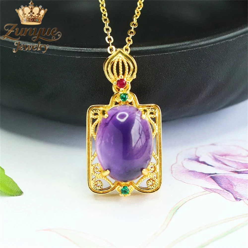 

Natural Amethyst Ruyi Hollowed-Out Gemstone Pendant Luxury Quality Fashion Fine Jewelry Exquisite Elegant Popular Charms Young