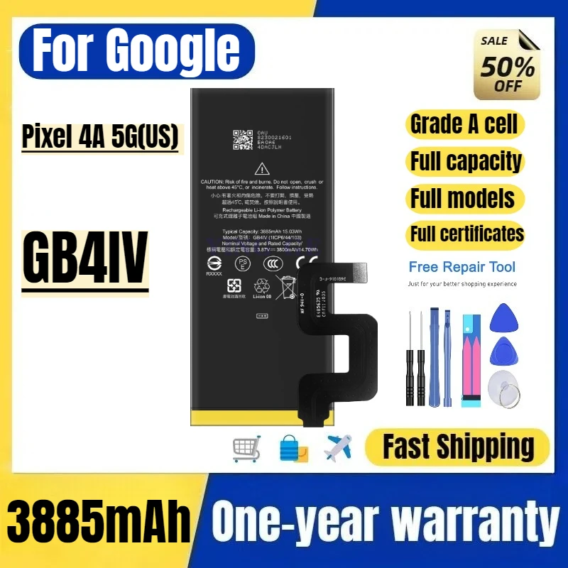 

GB4IV for Google Pixel 4A 5G(US) mobile phone battery high quality high capacity replacement Bateria Grade A cell with tools