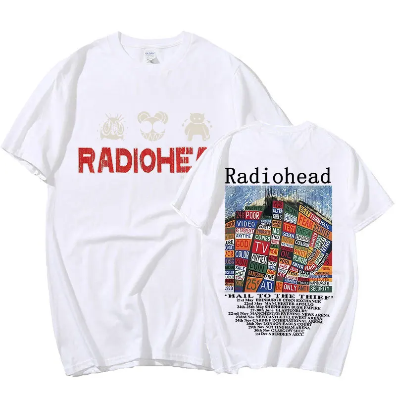 Radiohead Vintage Print T Shirt Men's Oversized 100% Cotton Unisex T-shirts Hip Hop Rock Band Hail To The Thief Music Album Tees