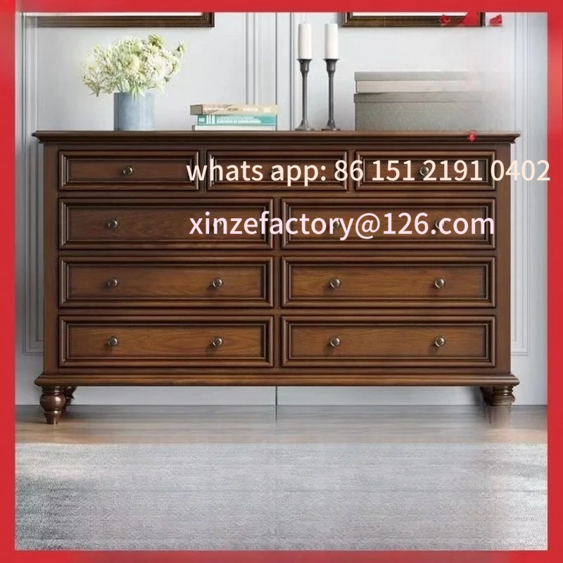 

Customizable American country solid wood chest, living room drawer side cabinet, bedroom storage locker mortise and tenon