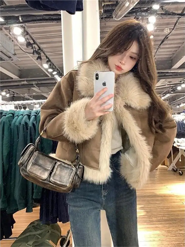 

Retro Suede ort Coat Women's Korean Sle Slimming Brown Nappa Autumn Winter Faion Cleanfit Single Piece Warmth Functional