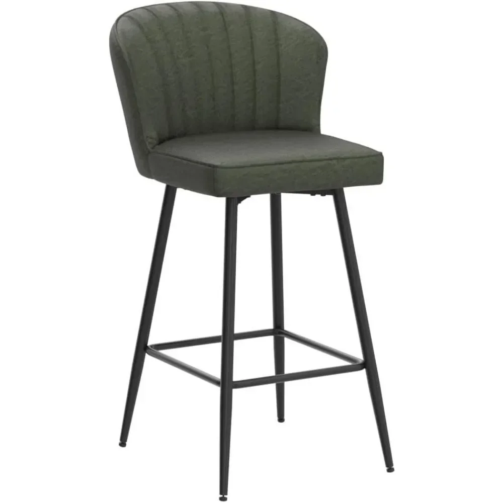 26 inch counter height bar stool set with 4 leather counter stools, modern and comfortable bar chairs with backrests