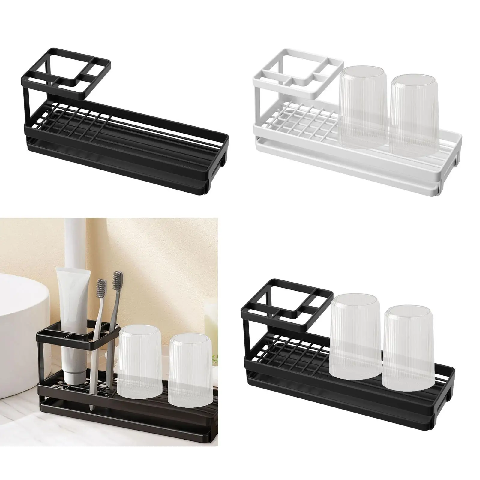 Toothbrush Toothpaste Storage Organizer Storage Stand Nonslip Multifunctional Bathroom Toothbrush Holder Makeup Cosmetics