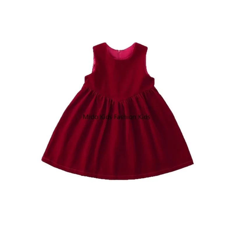 

Autumn/Winter New Arrival: Girls' Velvet Sleeveless Dress Baby Red Vest Dress Girls' New Year Outfit Dress 90-140cm