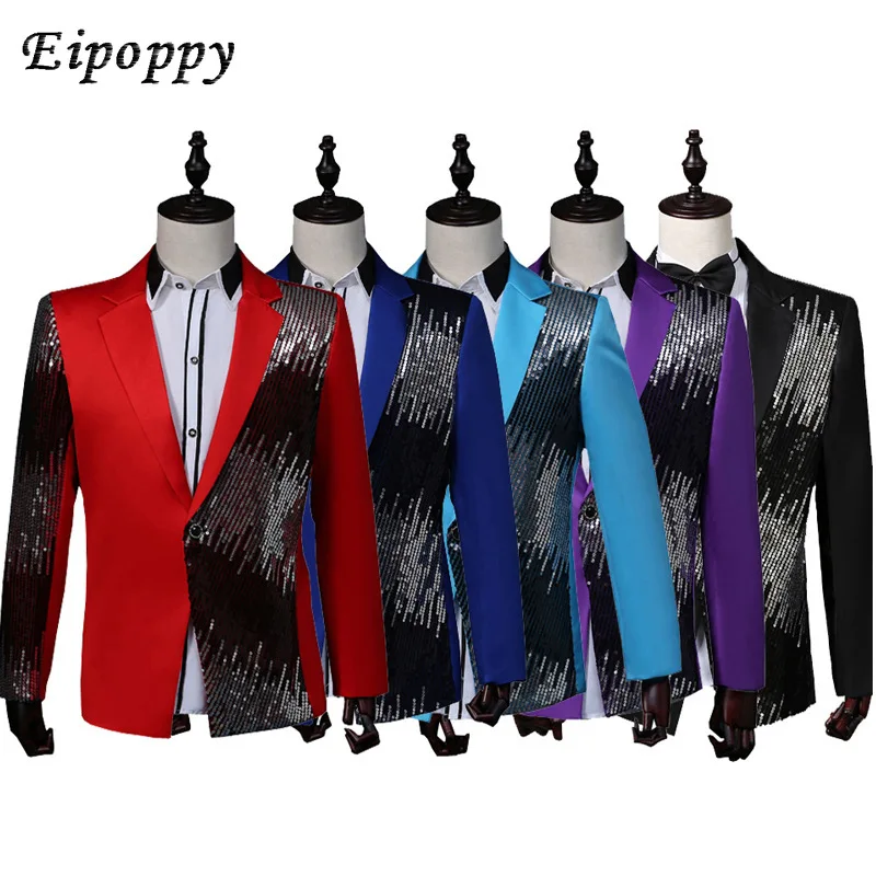 

Men's Performance Suit Jacket Sequined Suit Stage Gradient Lightning Host Mc Top