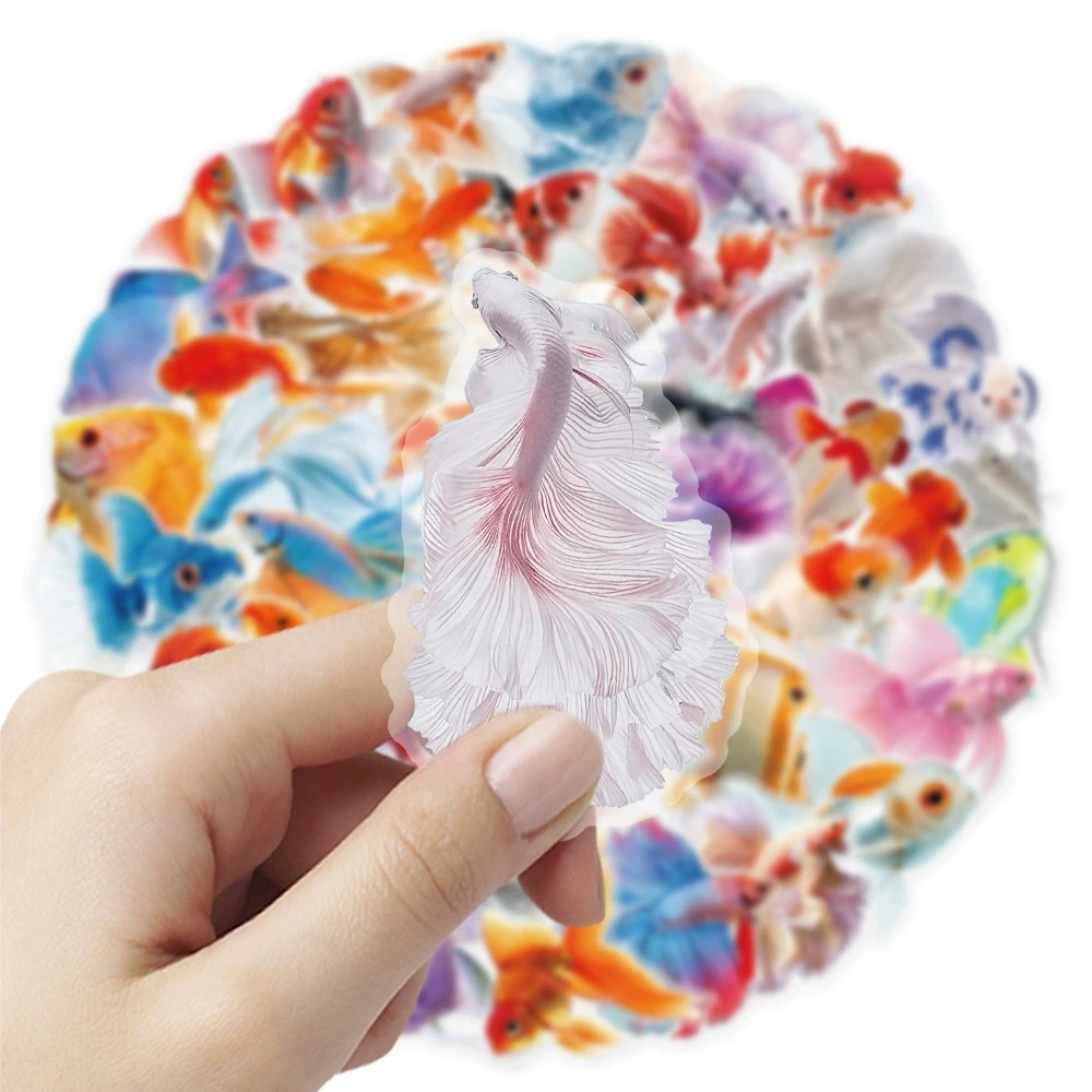 50/100PCS Cartoon Colorful Goldfish Stickers Waterproof Transparent PET Decorative Stationery Notebook Stickers Reward