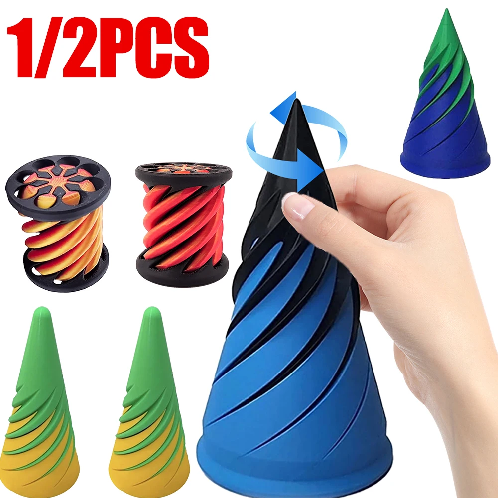 3D Printed Spiral Cone Toy Impossible Pyramid Passthrough Sculpture Pass Through Pyramid Fidget Toy Mini Vortex Thread Illusion