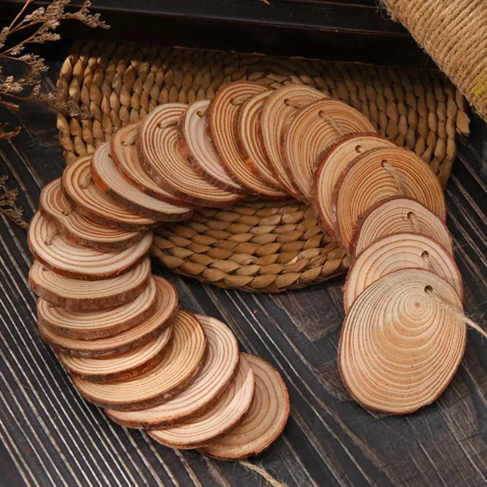 الصنوبر الطبيعي شرائح خشبية مستديرة غير مكتملة الدوائر مع شجرة النباح سجل أقراص Crafts بها بنفسك الحرف حفل زفاف اللوحة 30 قطعة