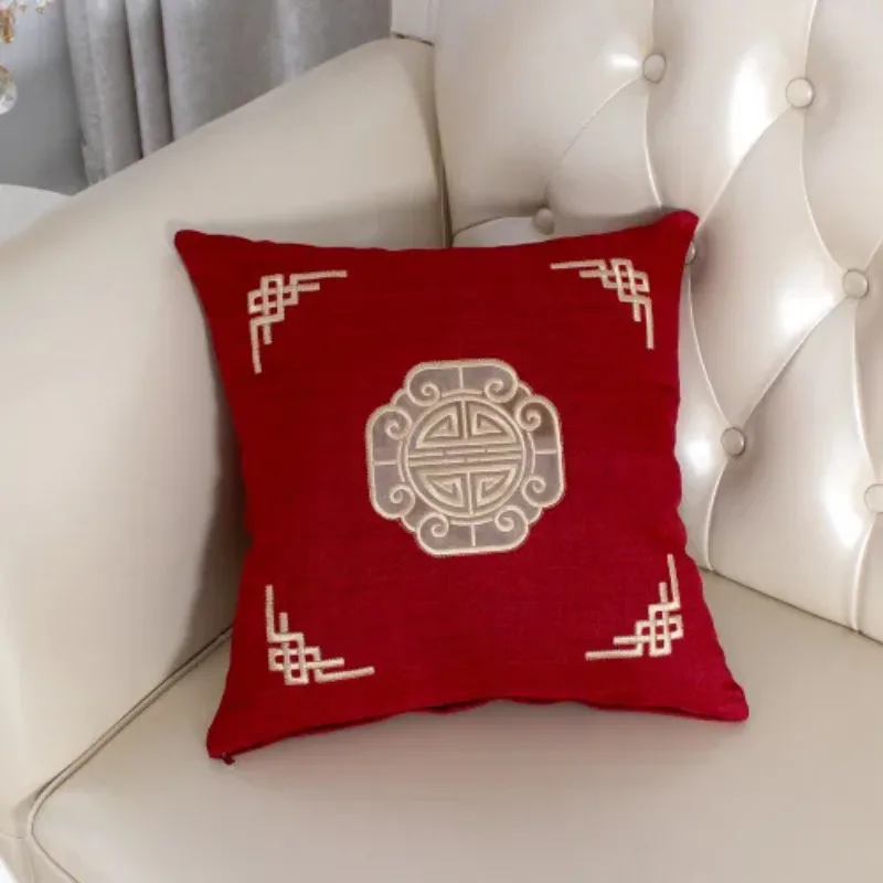 Simple Solid Colors Chinese Style Embroidered Pillow Cover Sofa Car Garden Home Living Room Office Pillowcases Funda Cojin