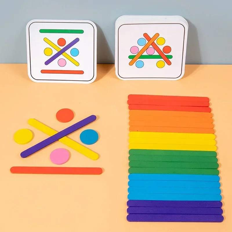 Rompecabezas 3D de madera Montessori para niños, juego de rompecabezas Tangram, palo geométrico, forma de anillo a juego, juguetes educativos tempranos para niños pequeños