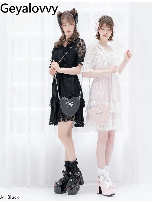 Japanese Rhinestone Bowknot Platform Thick Sole Shoes Lolita Mass-Produced Sweet Cute Girls Versatile High Heel Sandals