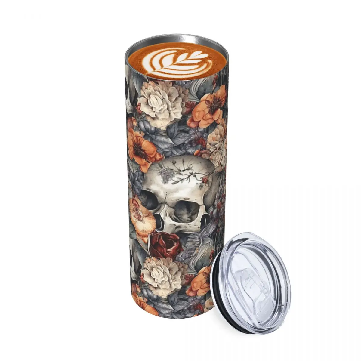 

Винтажный цветочный череп с розами, стакан из нержавеющей стали, кружки с вакуумной изоляцией, термохолодные соломинки с крышкой, 20 унций