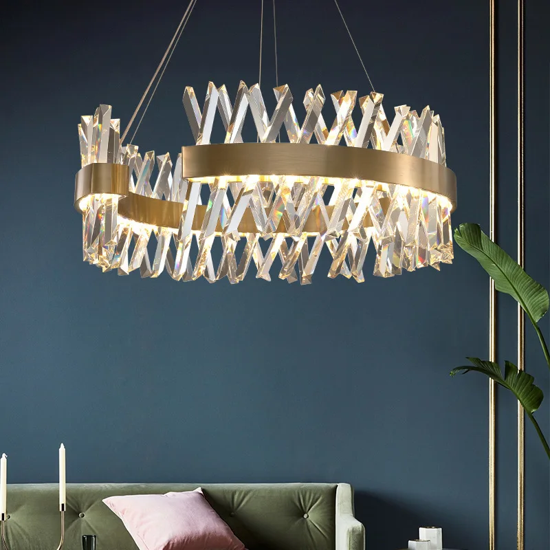 

Post Modern Lustre K9 Crystal Pendant Light Round Golden Chandelier Home Decor Living Room Hotel Hall Hanging Lamp For Celiiling