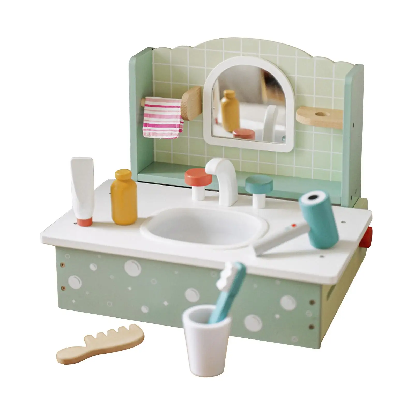 Kids Makeup Vanity Toy with Mirror Bathroom Sink Dresser Toy