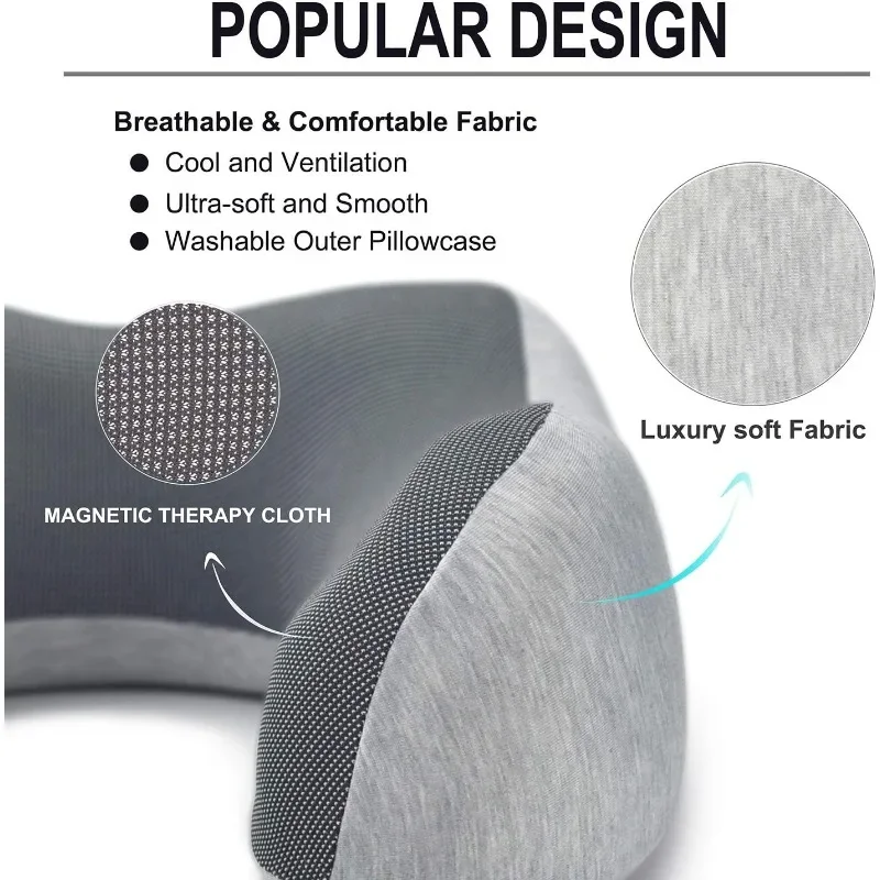 Upgraded Travel Neck Pillow for Airplane 100% Pure Memory Foam Travel Pillow for Flight Headrest Sleep Light Grey