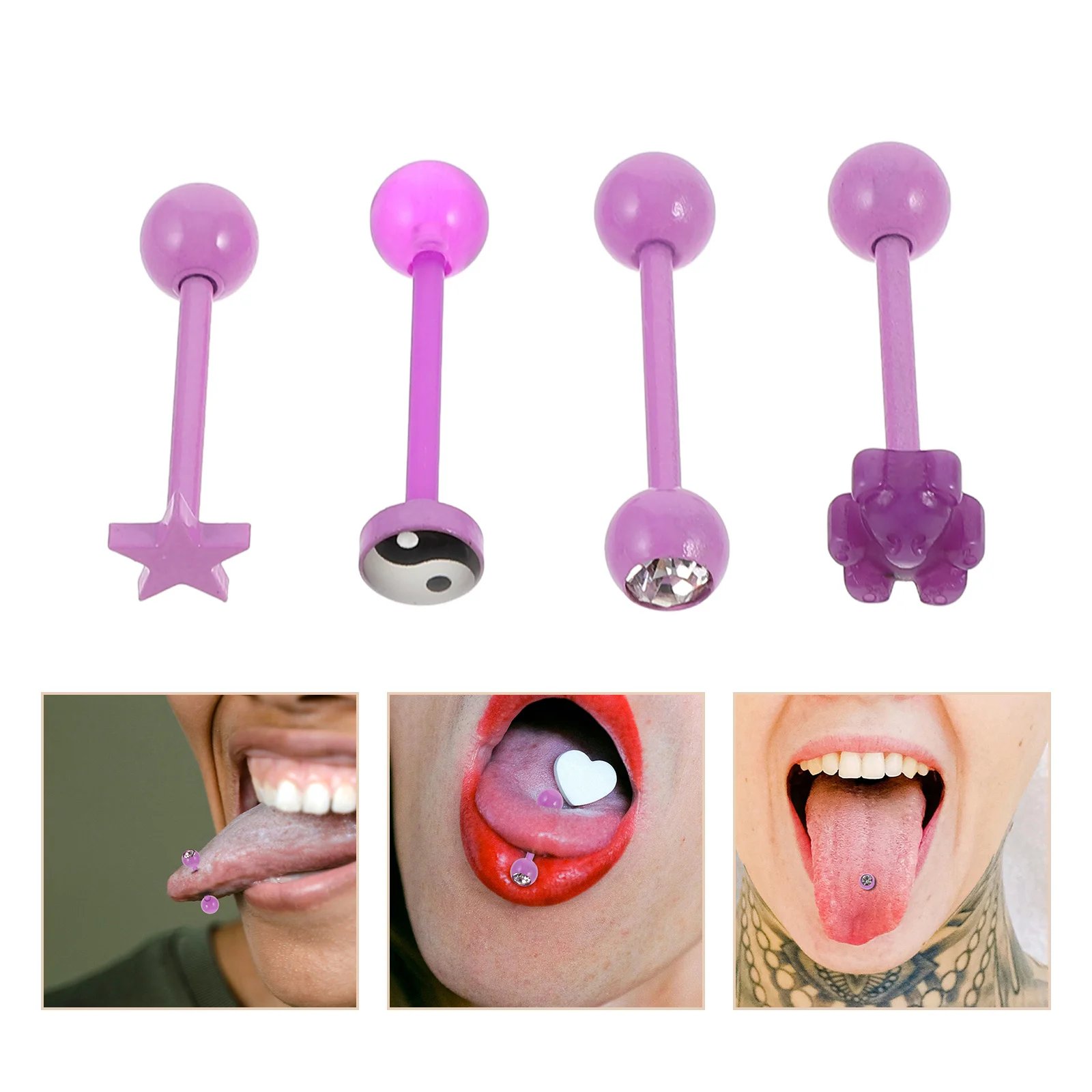 

4Pcs Body Piercing Tongue Studs Acrylic Barbell Tongue Ring Accessories Durable Comfortable Stylish Design Body Piercing Jewelry