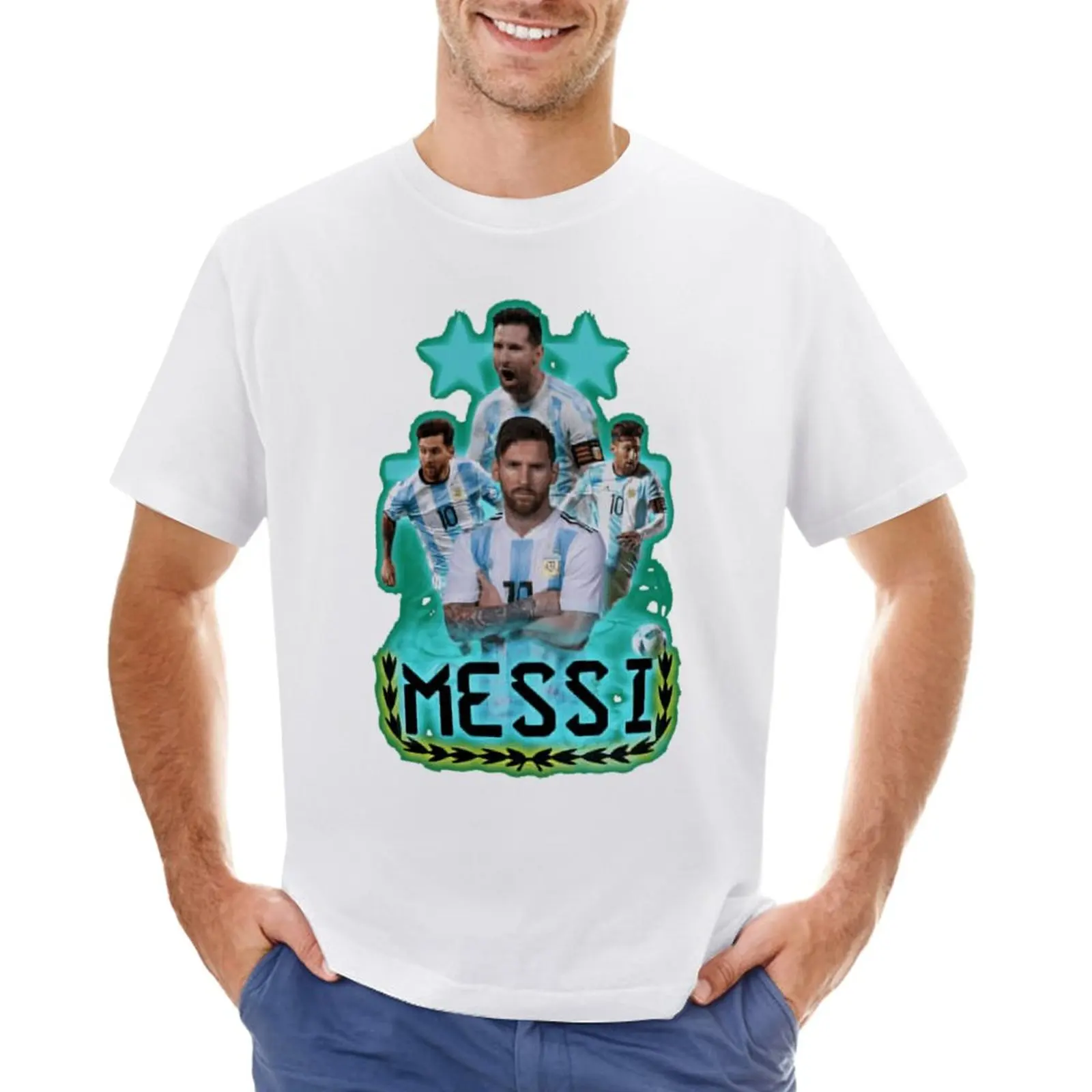 CELEBRAÇÃO-Leão e Andrés e Messi e Argentina No.10 Caricatura de CABRA, Top Tee, Alta Qualidade, Movimento Premium Atividade C