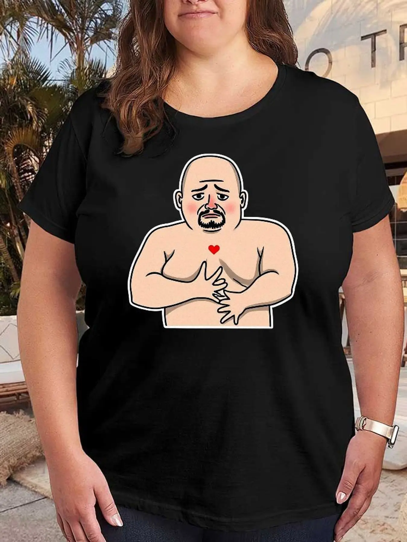 Funny Cartoon Bald Man Graphic T Shirt Women Fashion Casual Stretchy Oversized Short Sleeve Plus Size Cotton Soft Summer Top Tee