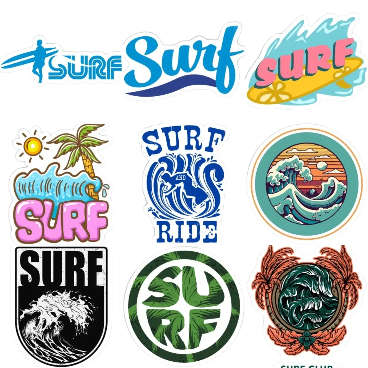 

Surfing Vacation Ocean Wave Creative Badge Stickers Wall Bumper Truck Window Camper Car Off-road Surfboard Boat Waterproof Decal