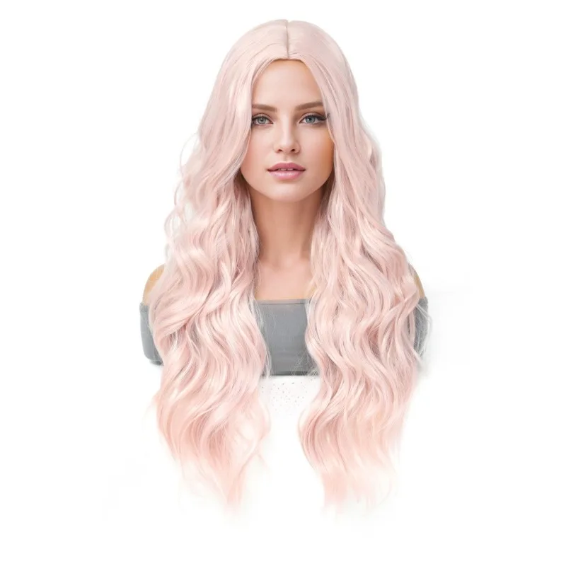 Lady Fashion Instant Nudelrolle Kopfbedeckung Bar Dress Up Bunte Mittelscheitel Pony Langes lockiges Haar Ball Kopfbedeckung Lange Stil Perücke