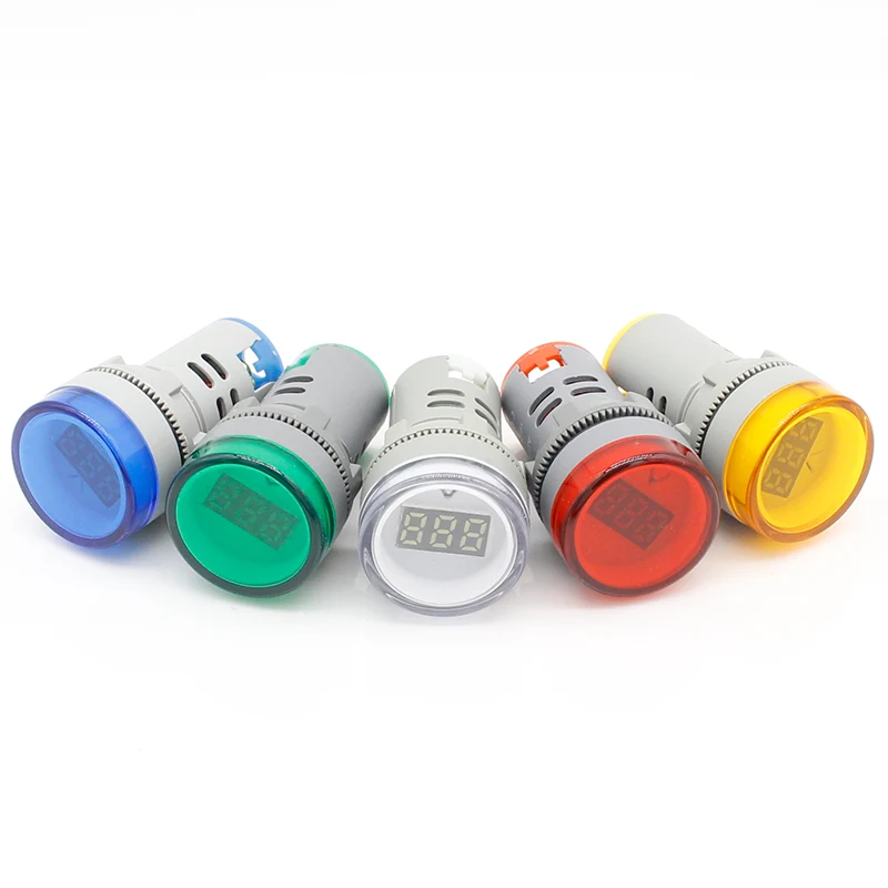 Medidor de tensão LED com luz piloto, voltímetro, medidor de tensão, indicador, vermelho, amarelo, verde, branco, azul, 22mm, AC 60-500V, 1pc