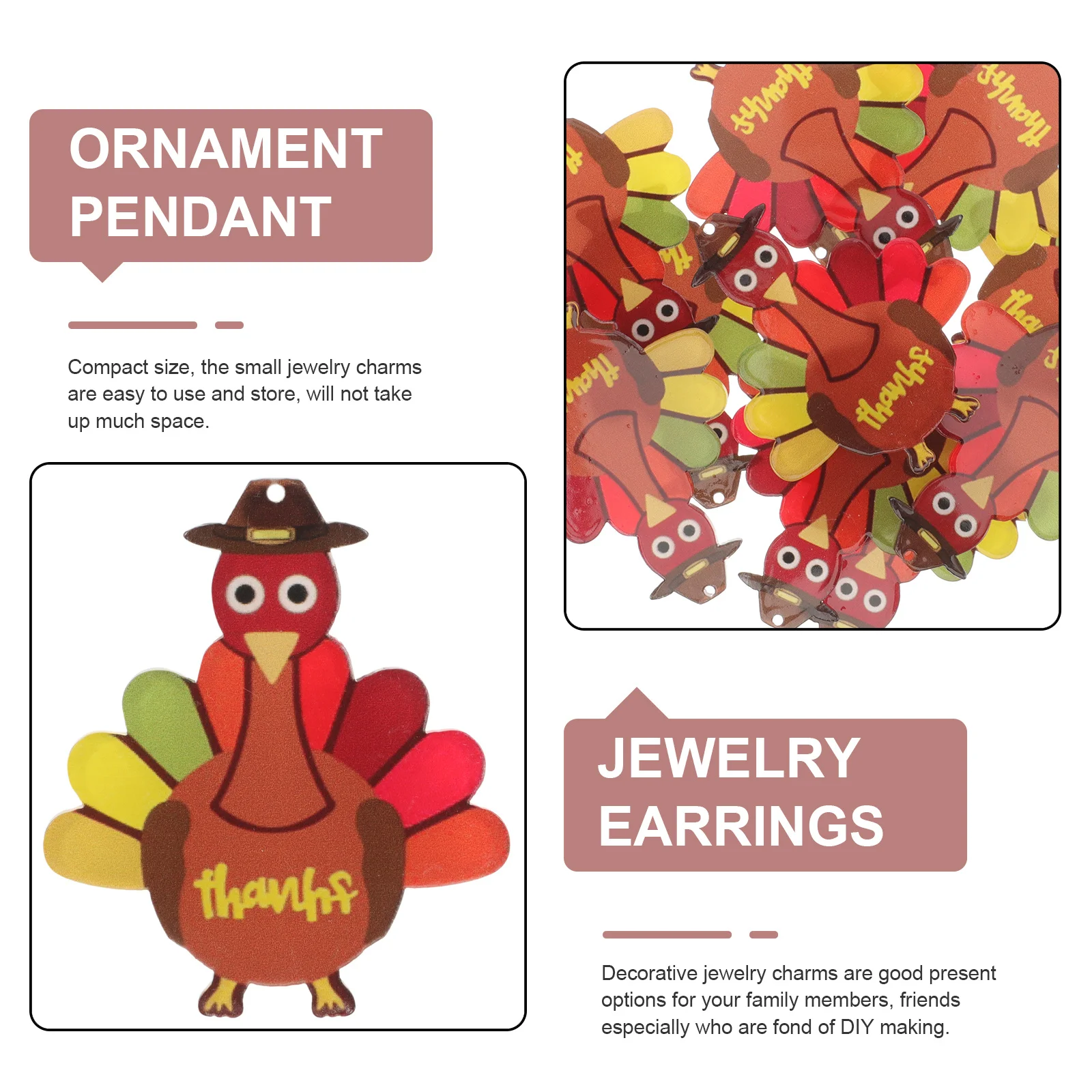 

10 шт., подвески в виде индейки, маленькие акриловые ювелирные изделия, подвески, аксессуары для рукоделия «сделай сам», изготовление ювелирных изделий на День благодарения для ожерелья, браслета