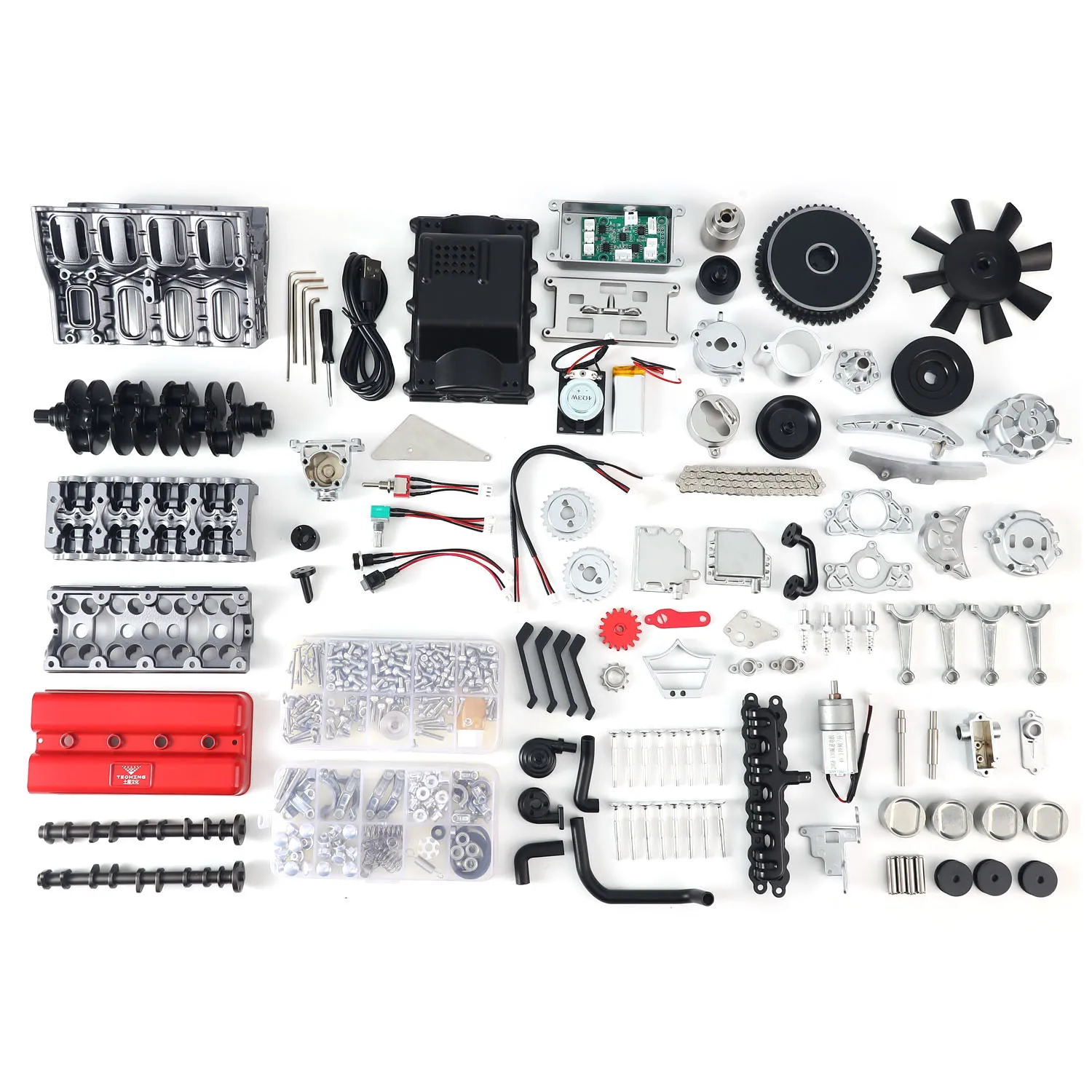 

Gift 300+ PCS DM111 TECHING DIY Scale Metal 4Cylinder Turbocharged Engine Model Mechanical Assembly Decoration Building Kit Toy