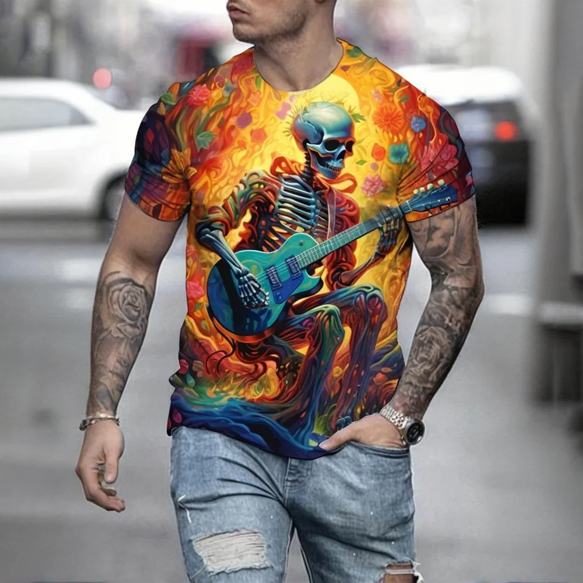 قميص Fantasy Halloween للجنسين: طباعة ثلاثية الأبعاد متوهجة في الظلام على تصميم رقبة دائرية من القماش المسامي للحفلات التنكرية وأحداث النادي #2