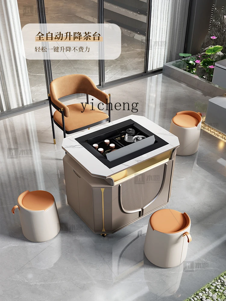 Zws Rock Plate Lifting Tea Table Home Mobile Tea Table Integrated Multi-Functional Automatic Modern Tea Cart