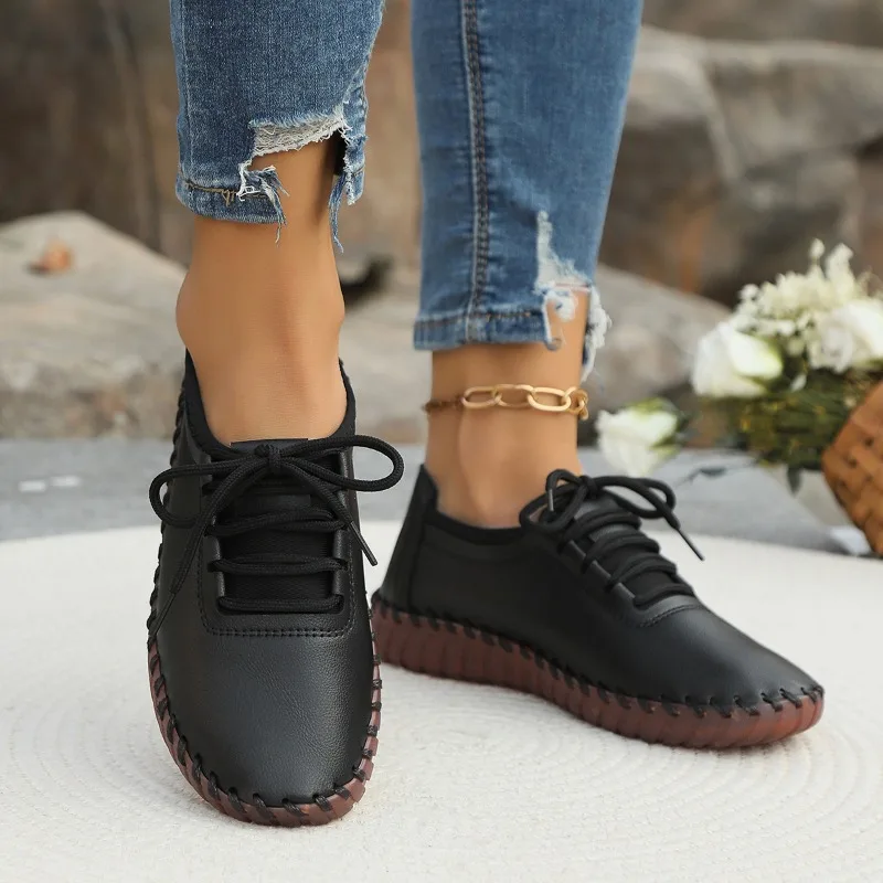 Hand-sewn Autumn Women Shoes 2024 New Casual Lace Up Women's Sneakers Light Comfortable Running Sports Shoes Zapatos De Mujer