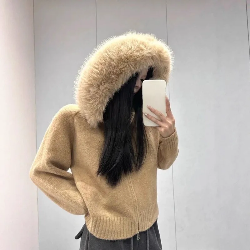 Matakawa Hooded Short Cardigans Solid Autumn Winter Thick Warm Woman Sweaters Korean Fashion Vintage Casual Sueter Mujer