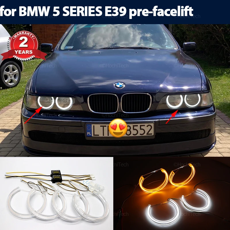 

White Yellow LED Angel Eyes Halo Ring Lamp DRL for BMW 5 Series E39 Pre-facelift 525i 528i 530i 540i 1997-2000 Horseshoe Shape