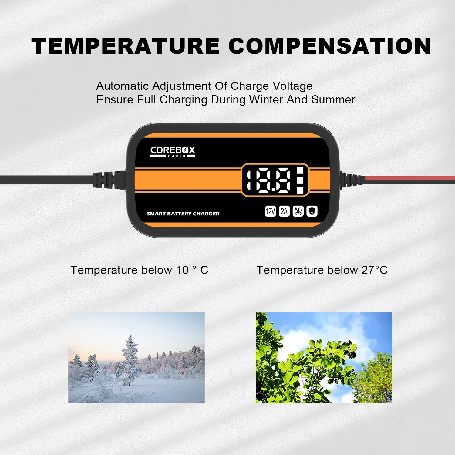 Cargador de batería inteligente para motocicleta y coche, para coche/RV/ATV/barco automático con pantalla LCD, cargador de Gel AGM de plomo y ácido, 12V, 2A