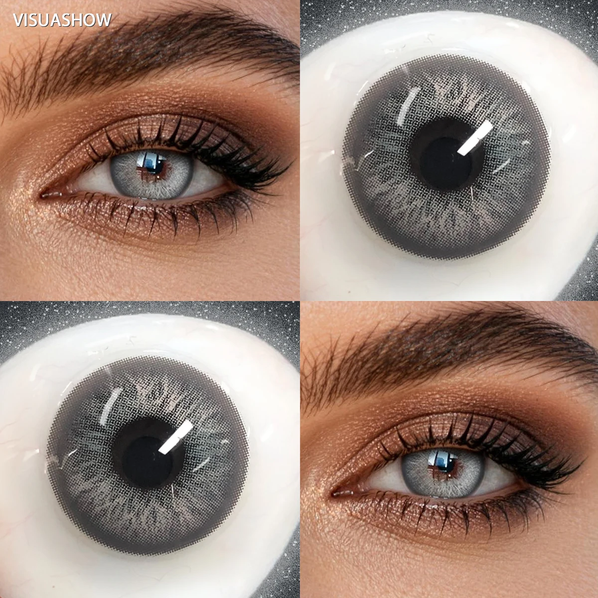 Farbige Kontaktlinsen VISUASHOW Glacier Gray 14.2mm Halbjährige 1 Paar weiche feuchtigkeitsspendende natürliche Augen Make-up Linsen` – Detail 2