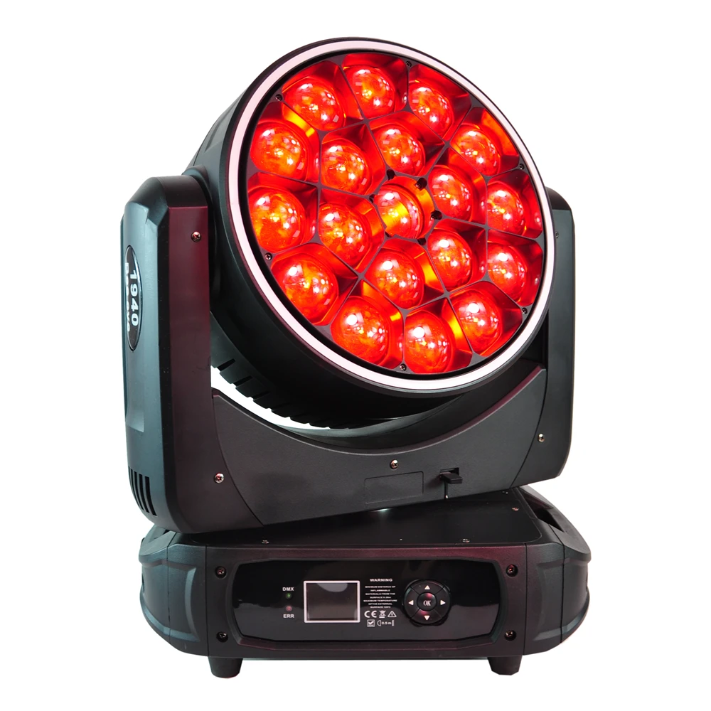 19x40W RGBW LED Moving Head Bee Eye Wash Licht mit motorisiertem Zoom Professionelles DJ-Bühnenlicht mit Halo RGB 3IN1