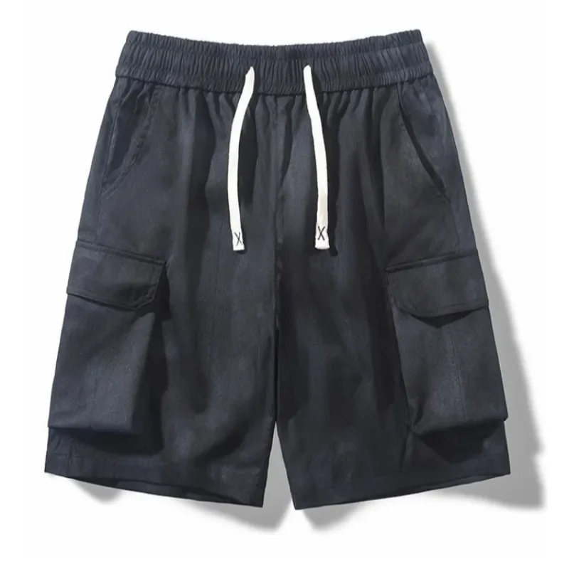 

Короткие брюки для мужчин выше колена с эластичной резинкой на талии, мешковатые с карманами на шнурке, широкие свободные мужские шорты-карго, элегантные шорты Hevy Whate Nylon