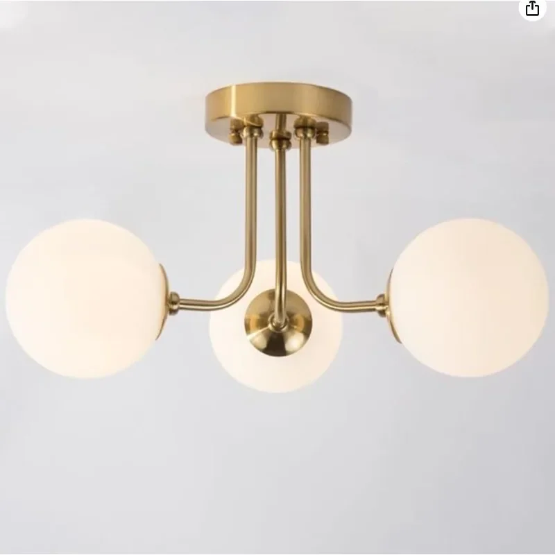 Modern wrought iron ceiling lamp bedroom living room porch lamp with spherical white glass lampshade semi-embedded ceiling lamp