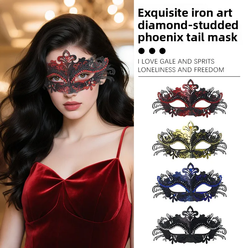 

Halloween Carnival Makeup Metal Mask with Diamond Inlaid Iron Butterfly Mask Half Face Mask Gift Party Cosplay Props